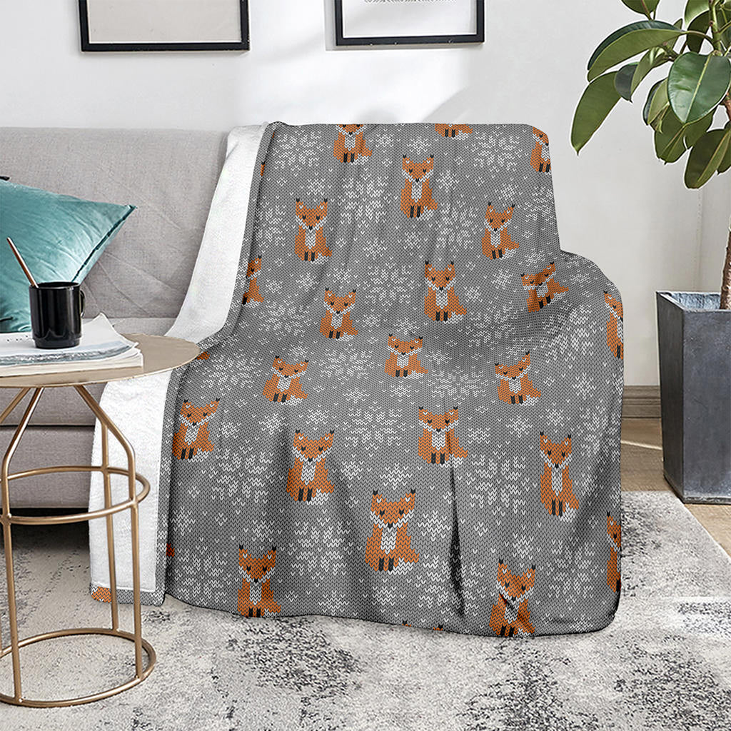 Snowy Fox Knitted Pattern Print Blanket