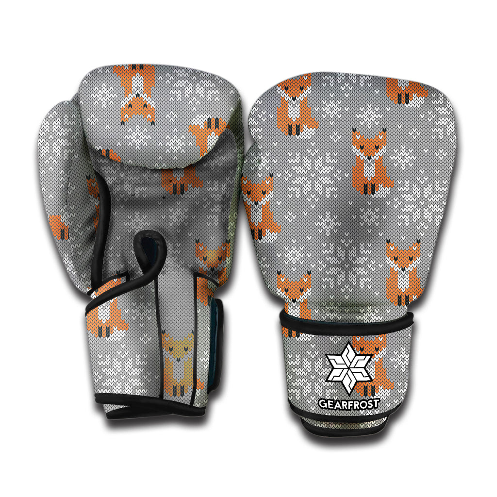 Snowy Fox Knitted Pattern Print Boxing Gloves