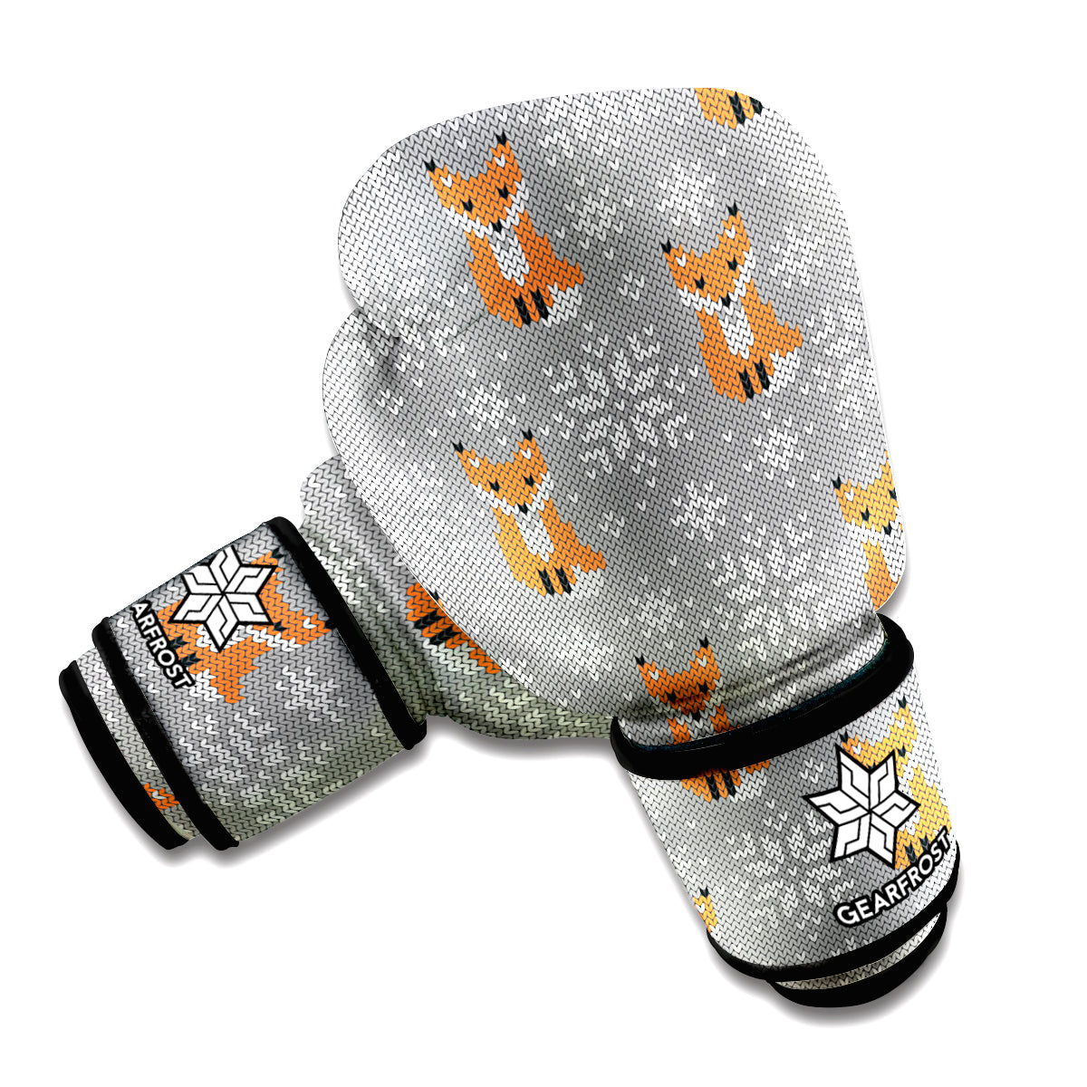 Snowy Fox Knitted Pattern Print Boxing Gloves