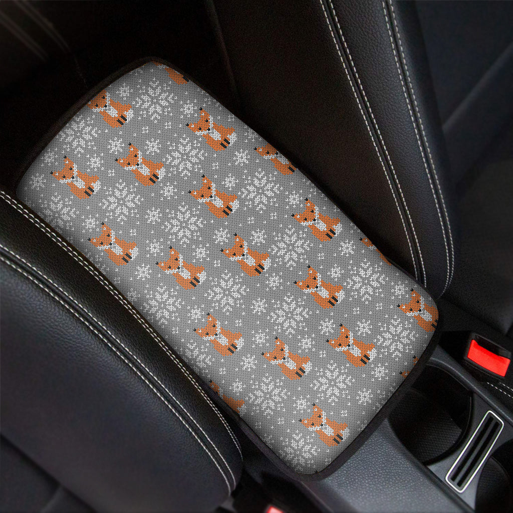 Snowy Fox Knitted Pattern Print Car Center Console Cover