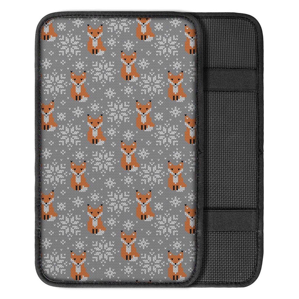 Snowy Fox Knitted Pattern Print Car Center Console Cover