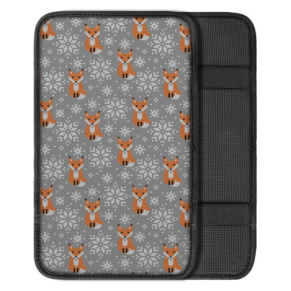 Snowy Fox Knitted Pattern Print Car Center Console Cover
