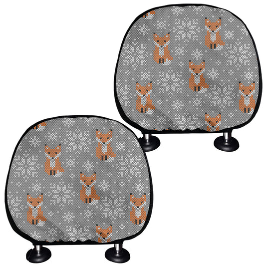 Snowy Fox Knitted Pattern Print Car Headrest Covers