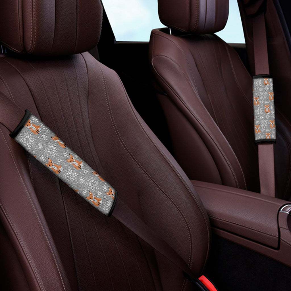 Snowy Fox Knitted Pattern Print Car Seat Belt Covers