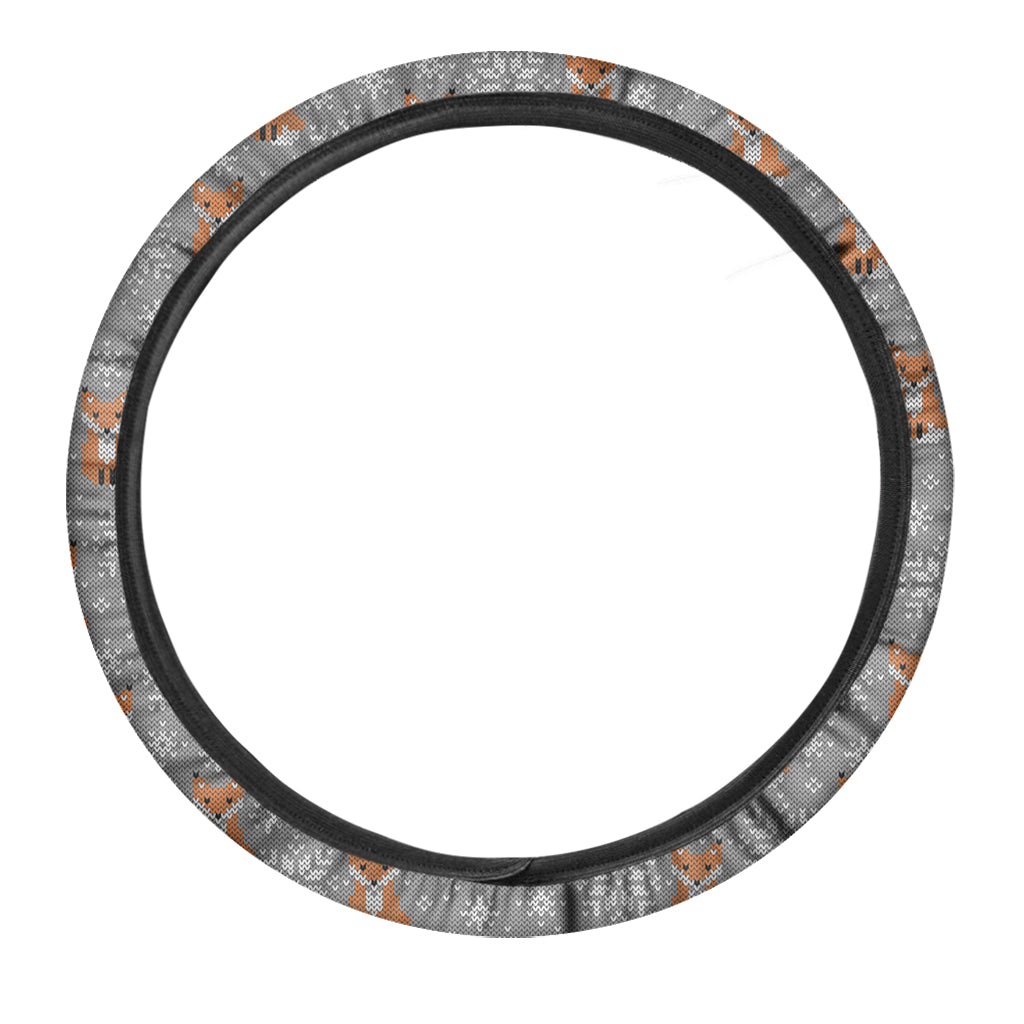 Snowy Fox Knitted Pattern Print Car Steering Wheel Cover