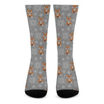 Snowy Fox Knitted Pattern Print Crew Socks