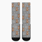 Snowy Fox Knitted Pattern Print Crew Socks