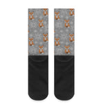 Snowy Fox Knitted Pattern Print Crew Socks