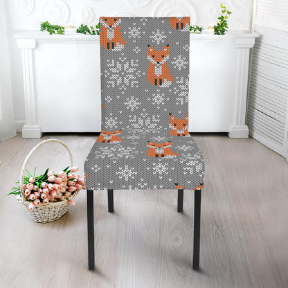 Snowy Fox Knitted Pattern Print Dining Chair Slipcover