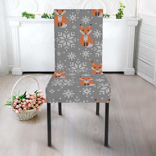 Snowy Fox Knitted Pattern Print Dining Chair Slipcover