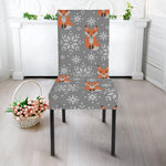 Snowy Fox Knitted Pattern Print Dining Chair Slipcover