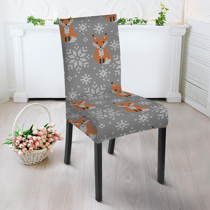 Snowy Fox Knitted Pattern Print Dining Chair Slipcover