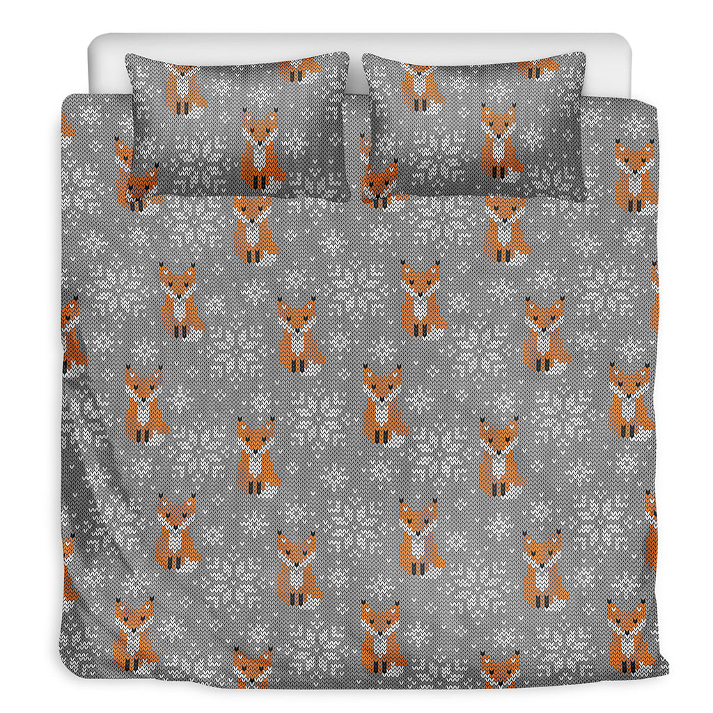 Snowy Fox Knitted Pattern Print Duvet Cover Bedding Set