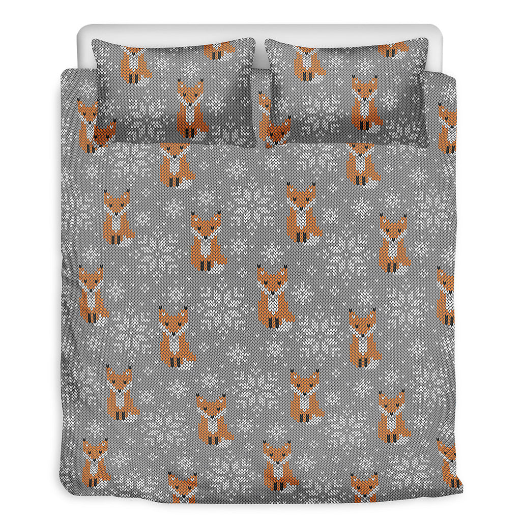 Snowy Fox Knitted Pattern Print Duvet Cover Bedding Set