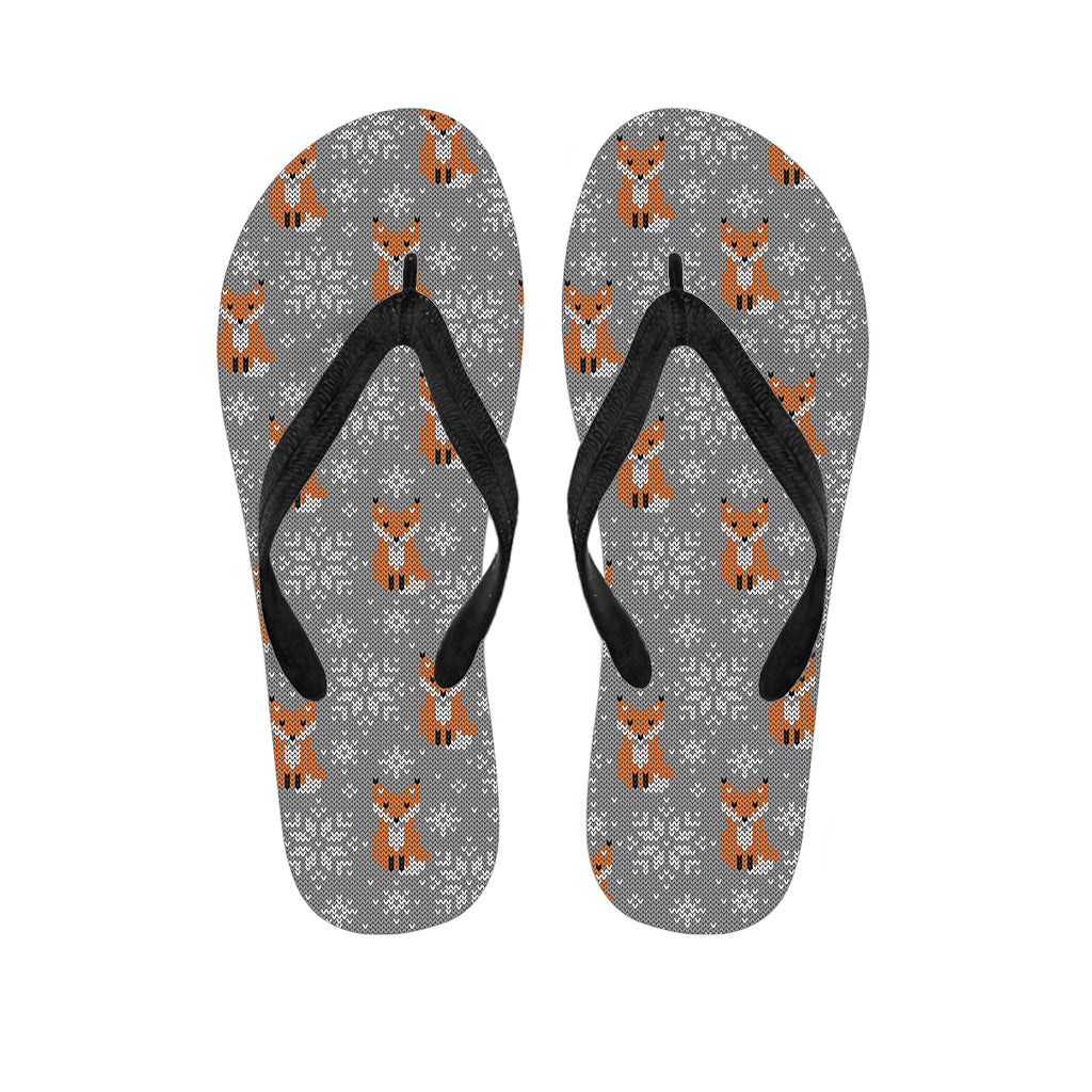 Snowy Fox Knitted Pattern Print Flip Flops