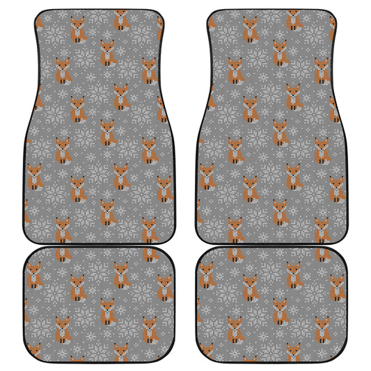 Snowy Fox Knitted Pattern Print Front and Back Car Floor Mats
