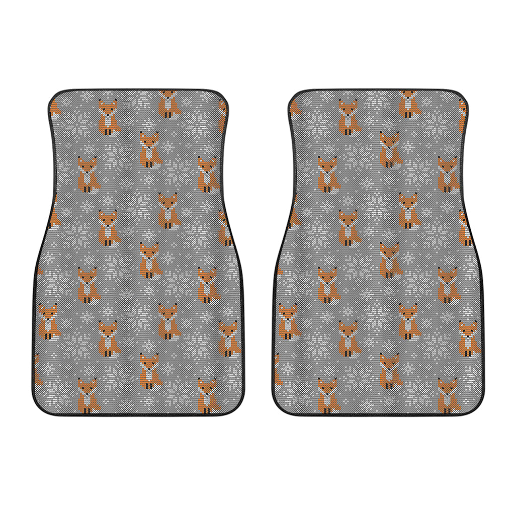 Snowy Fox Knitted Pattern Print Front Car Floor Mats