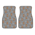 Snowy Fox Knitted Pattern Print Front Car Floor Mats