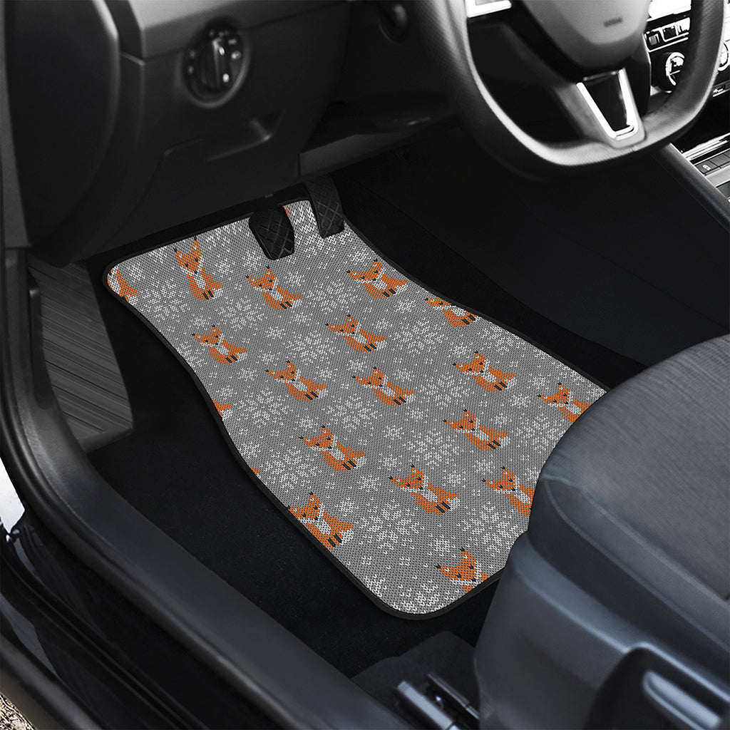 Snowy Fox Knitted Pattern Print Front Car Floor Mats