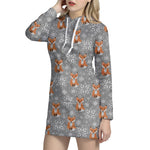 Snowy Fox Knitted Pattern Print Hoodie Dress