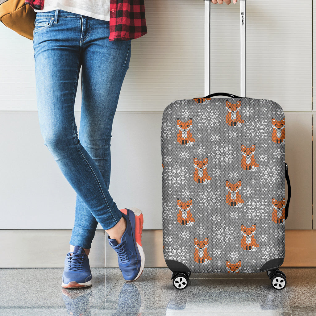 Snowy Fox Knitted Pattern Print Luggage Cover