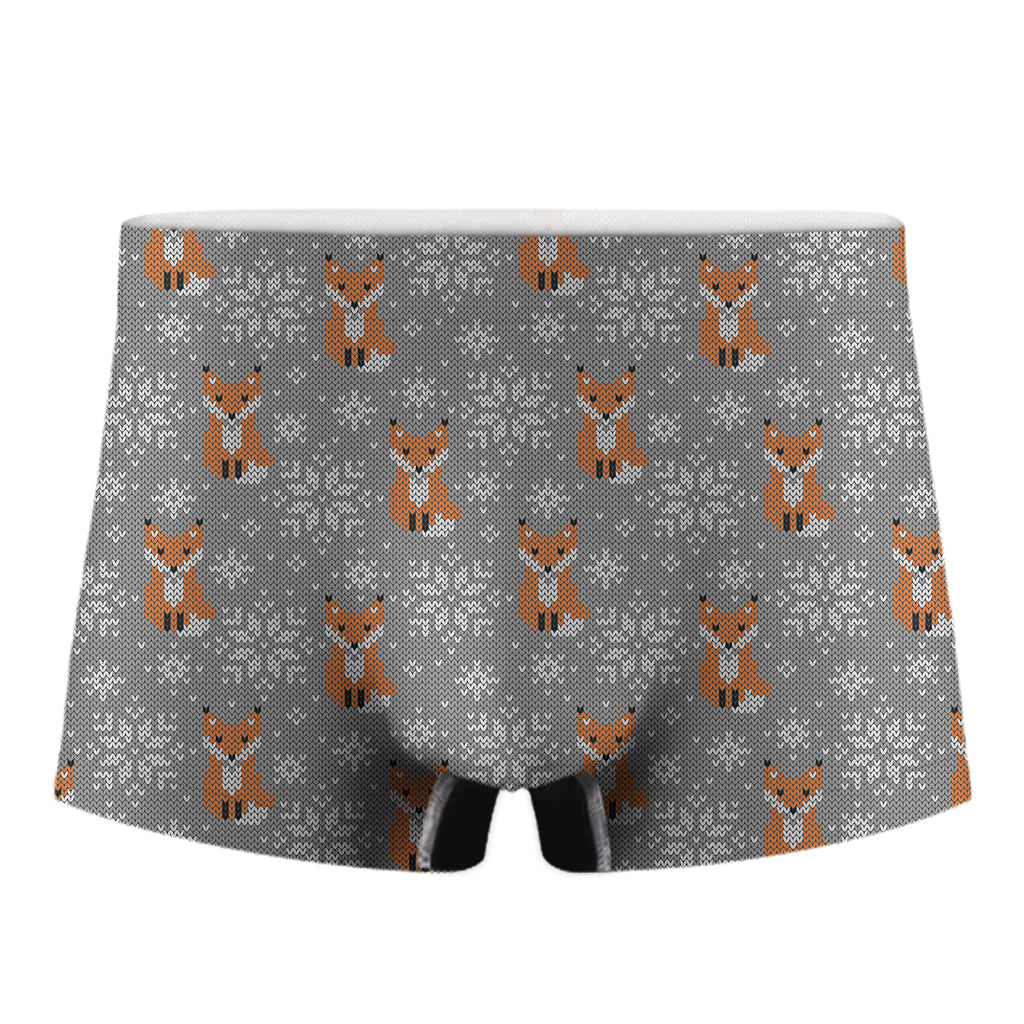 Snowy Fox Knitted Pattern Print Men's Boxer Briefs