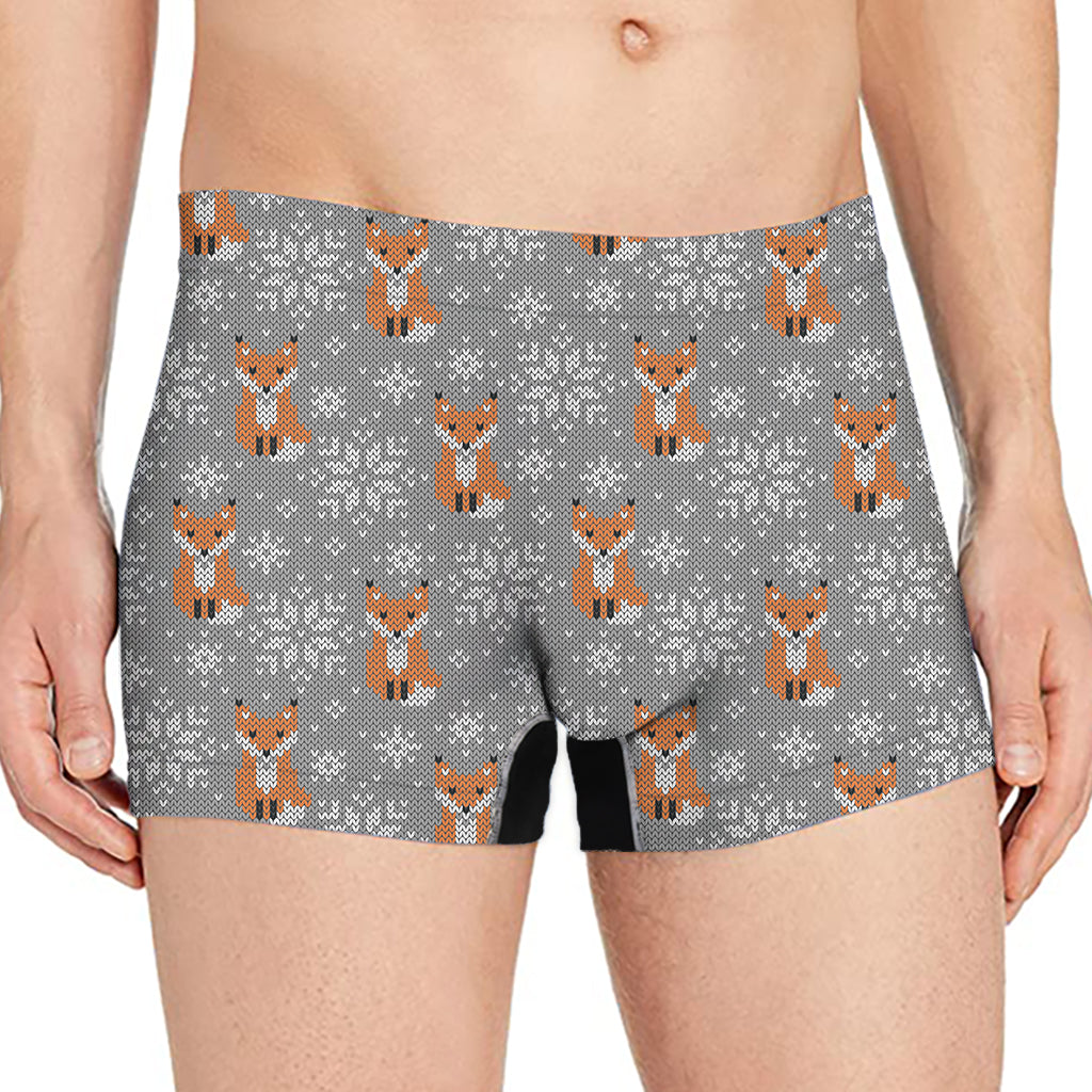Snowy Fox Knitted Pattern Print Men's Boxer Briefs