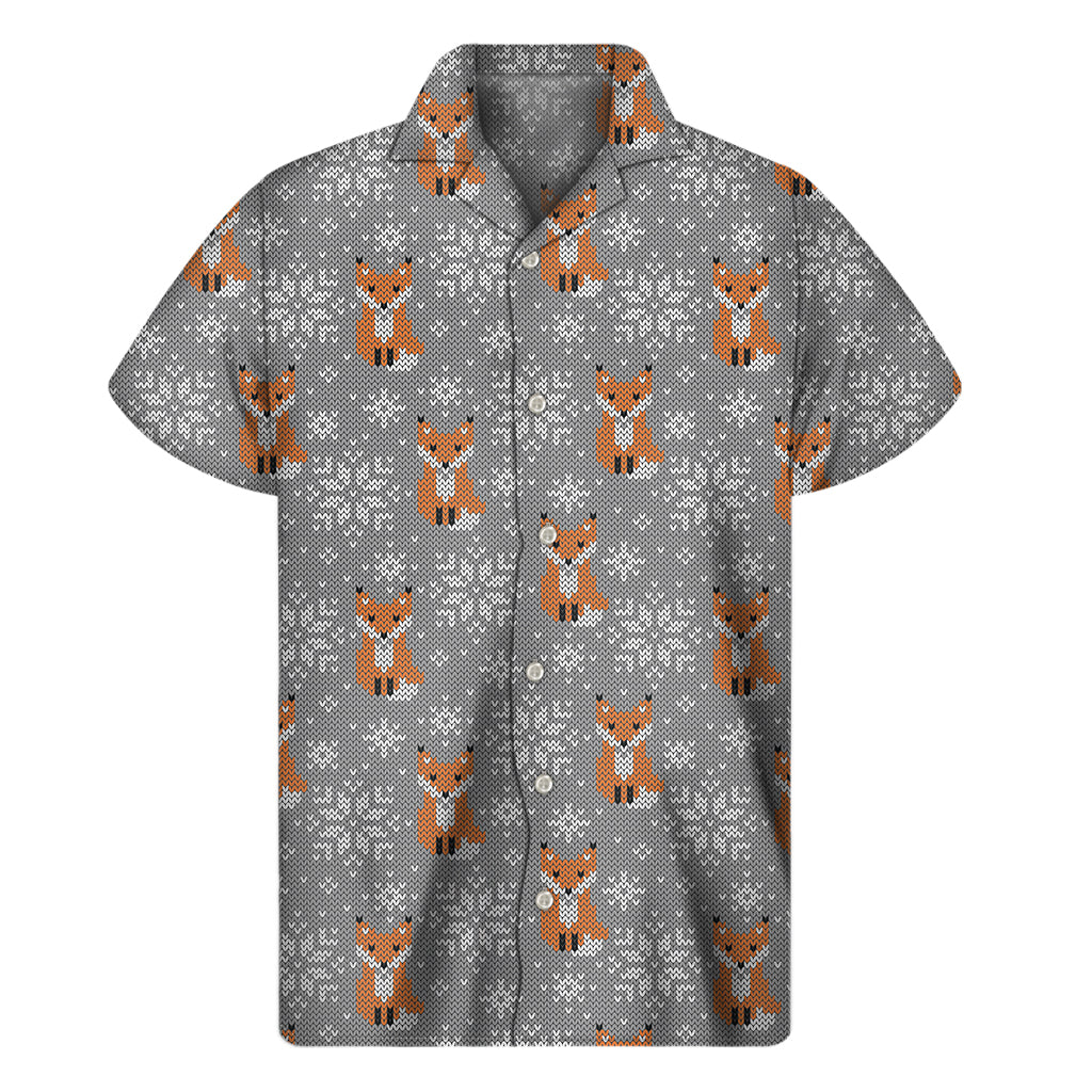 Snowy Fox Knitted Pattern Print Men's Short Sleeve Shirt