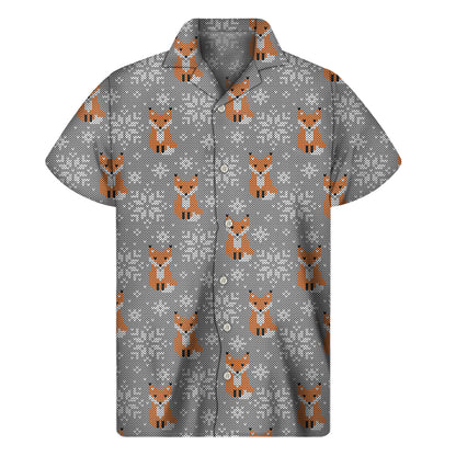 Snowy Fox Knitted Pattern Print Men's Short Sleeve Shirt