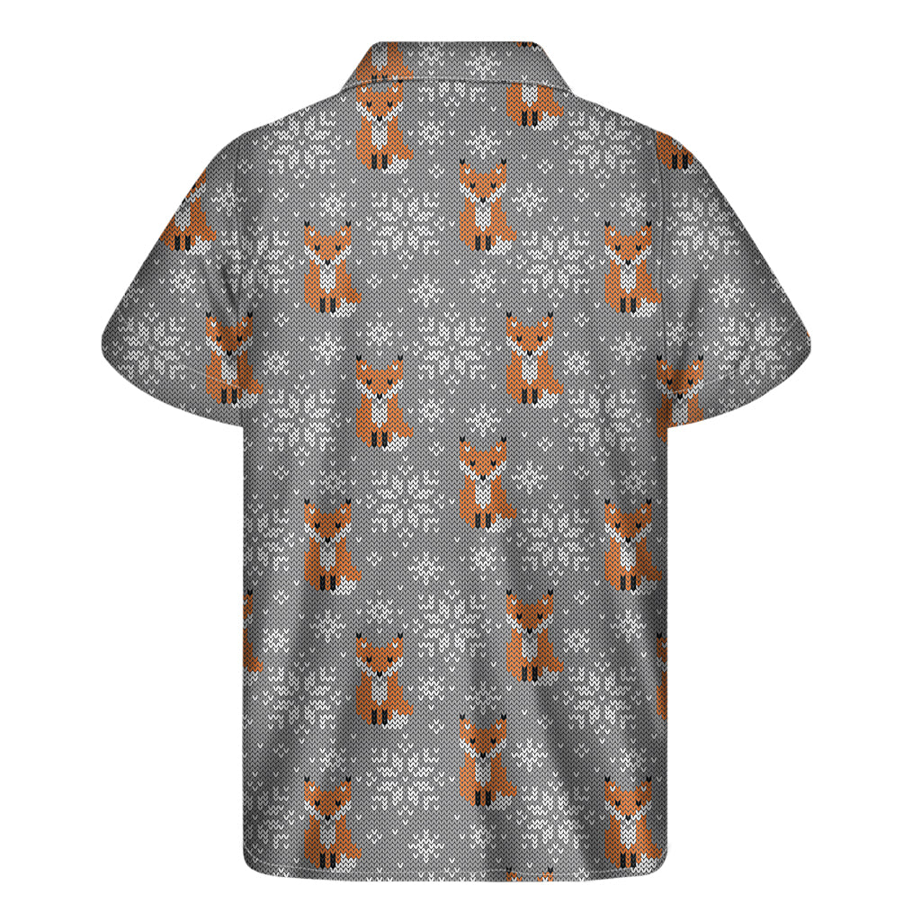 Snowy Fox Knitted Pattern Print Men's Short Sleeve Shirt