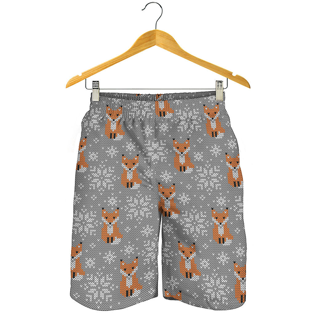 Snowy Fox Knitted Pattern Print Men's Shorts