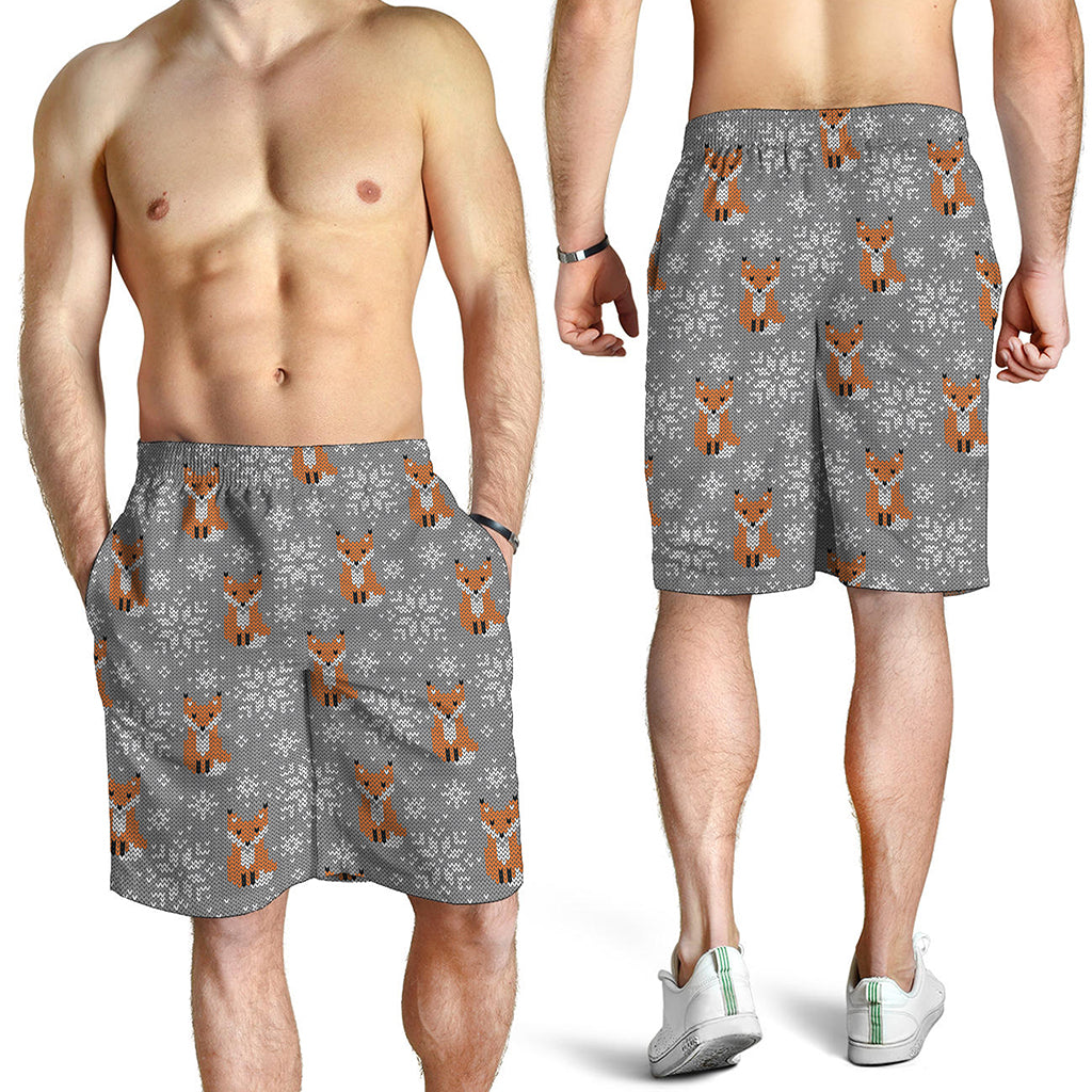Snowy Fox Knitted Pattern Print Men's Shorts