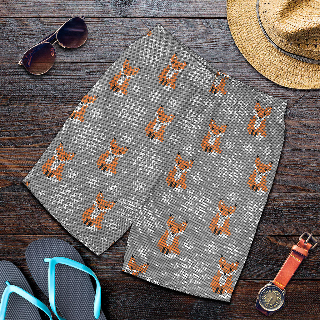 Snowy Fox Knitted Pattern Print Men's Shorts