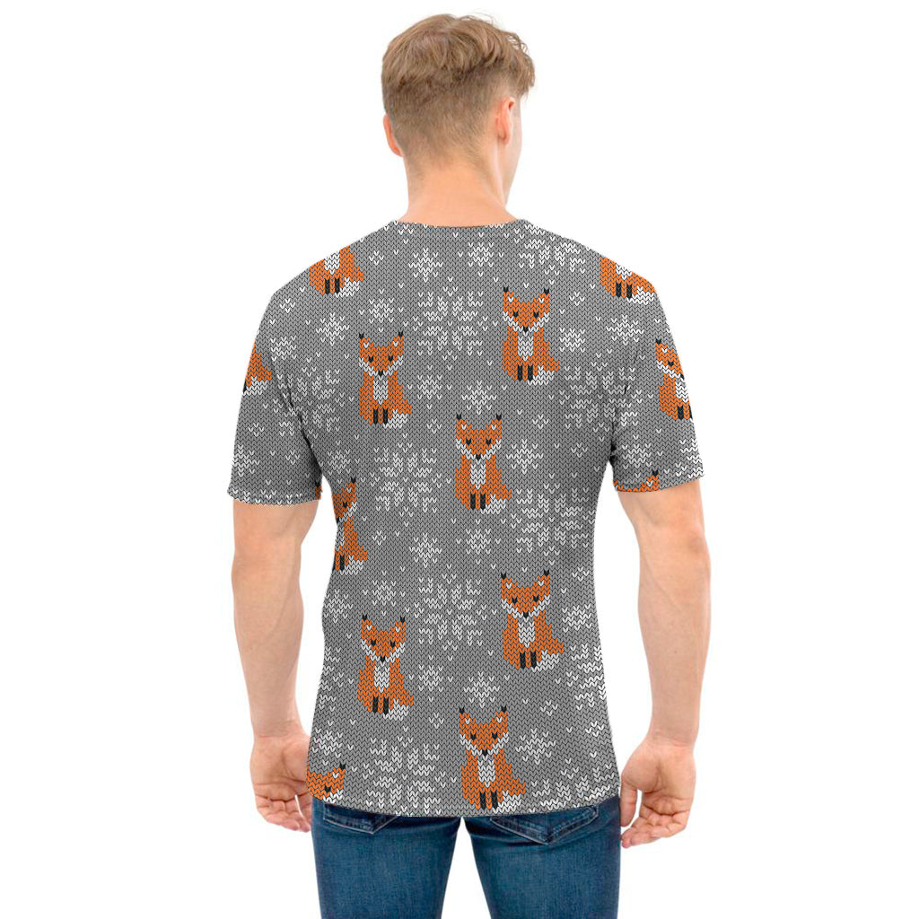 Snowy Fox Knitted Pattern Print Men's T-Shirt