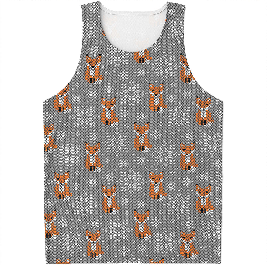 Snowy Fox Knitted Pattern Print Men's Tank Top