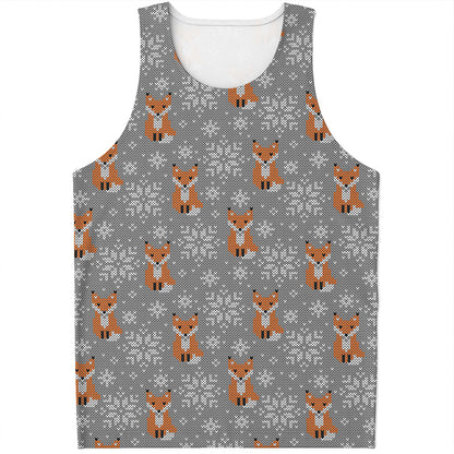 Snowy Fox Knitted Pattern Print Men's Tank Top
