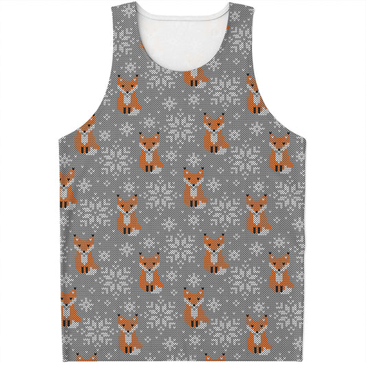 Snowy Fox Knitted Pattern Print Men's Tank Top