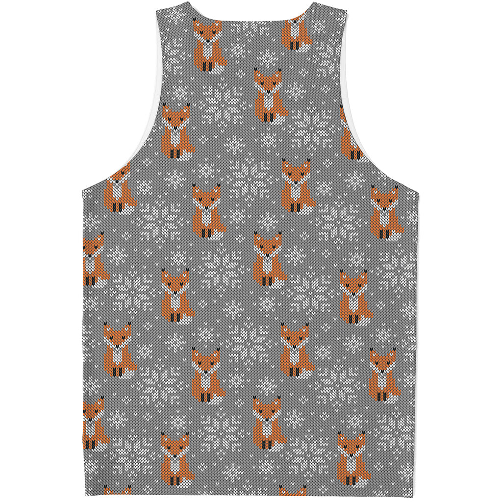 Snowy Fox Knitted Pattern Print Men's Tank Top