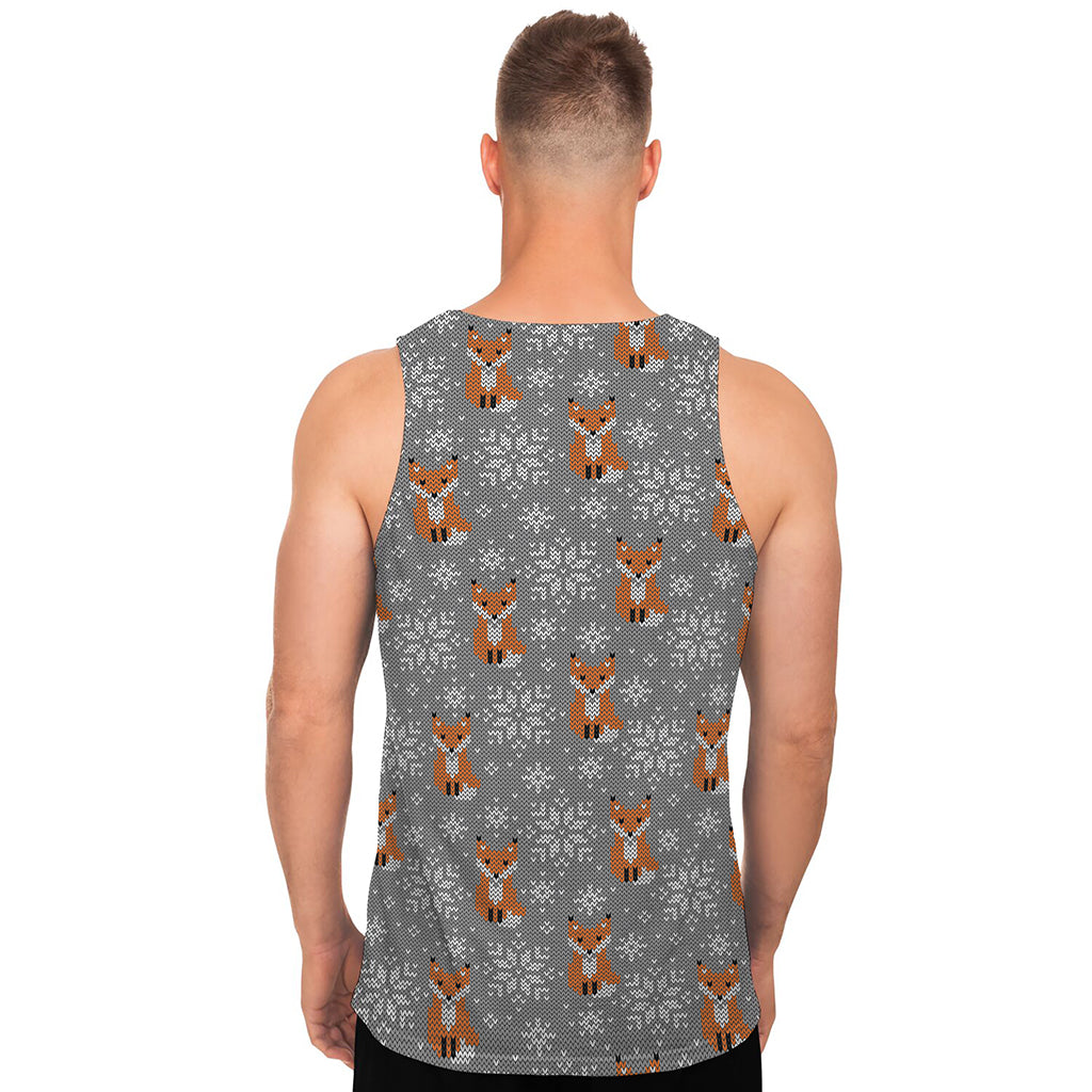 Snowy Fox Knitted Pattern Print Men's Tank Top