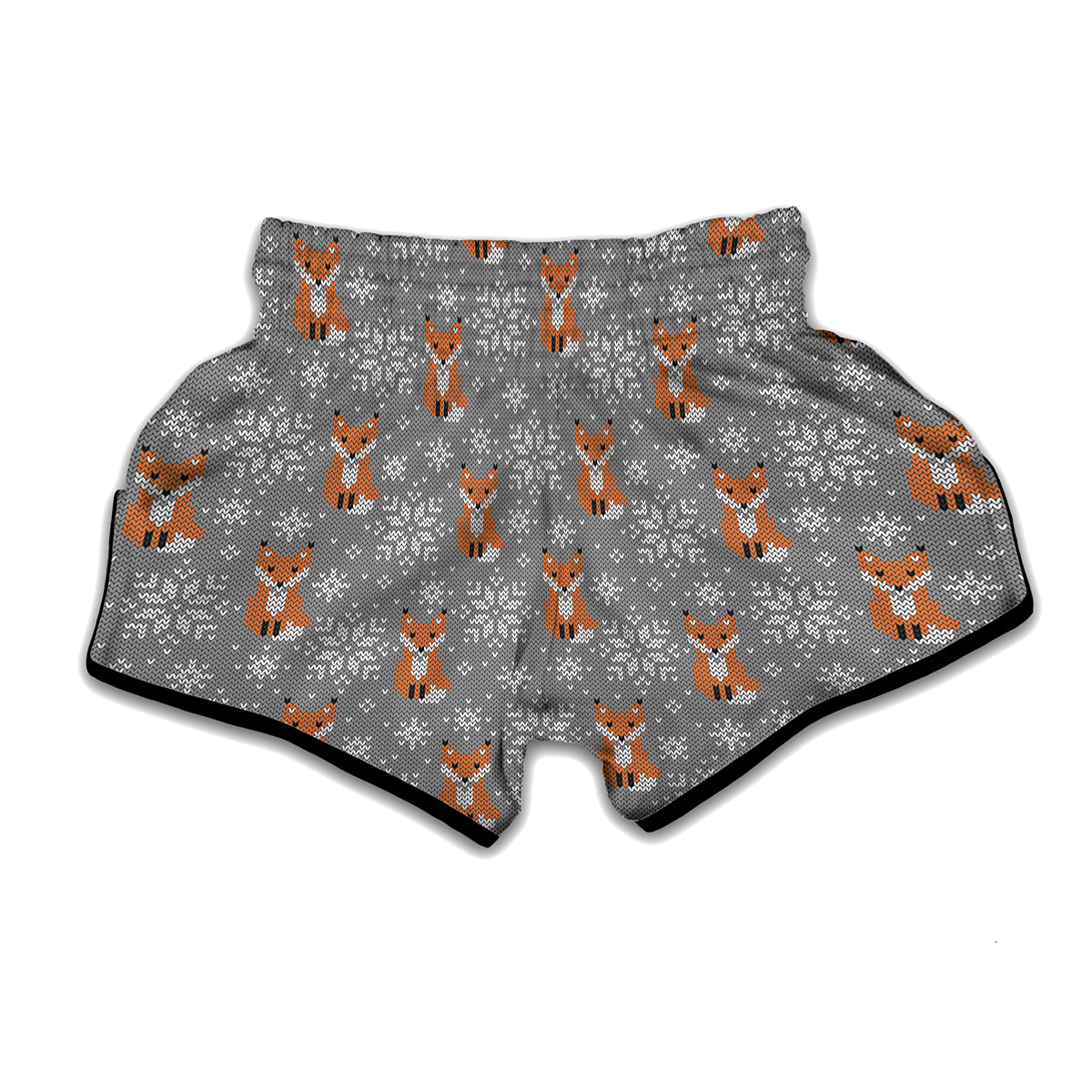 Snowy Fox Knitted Pattern Print Muay Thai Boxing Shorts