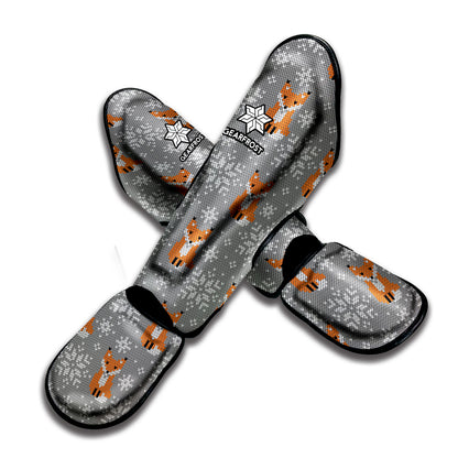 Snowy Fox Knitted Pattern Print Muay Thai Shin Guard