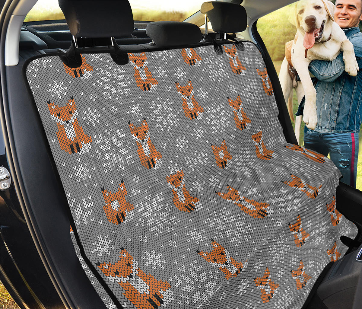 Snowy Fox Knitted Pattern Print Pet Car Back Seat Cover