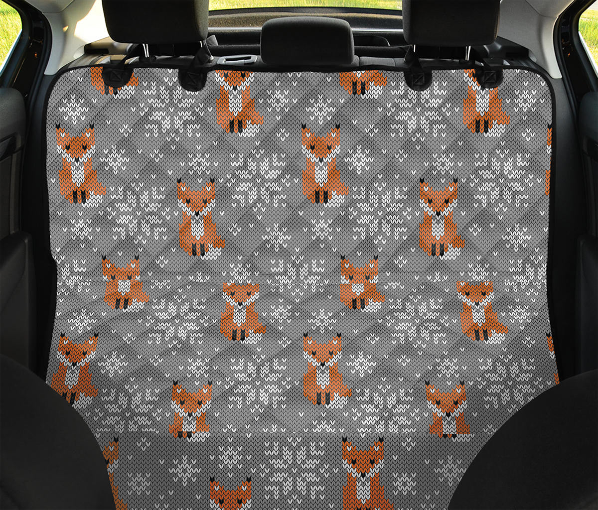Snowy Fox Knitted Pattern Print Pet Car Back Seat Cover