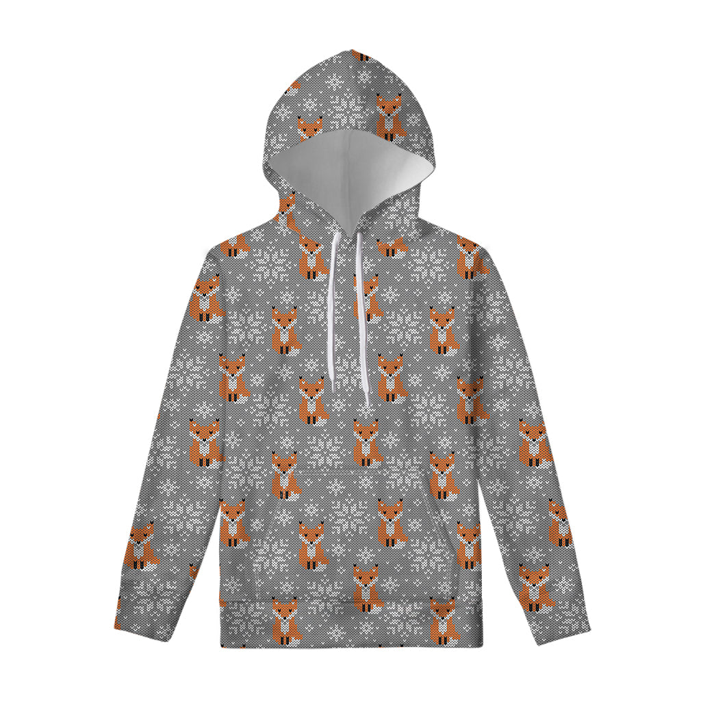 Snowy Fox Knitted Pattern Print Pullover Hoodie