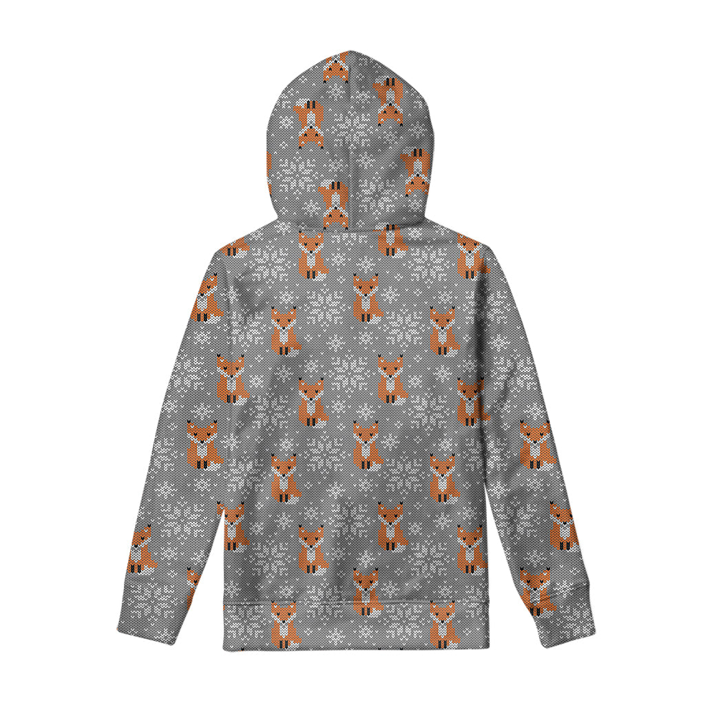 Snowy Fox Knitted Pattern Print Pullover Hoodie