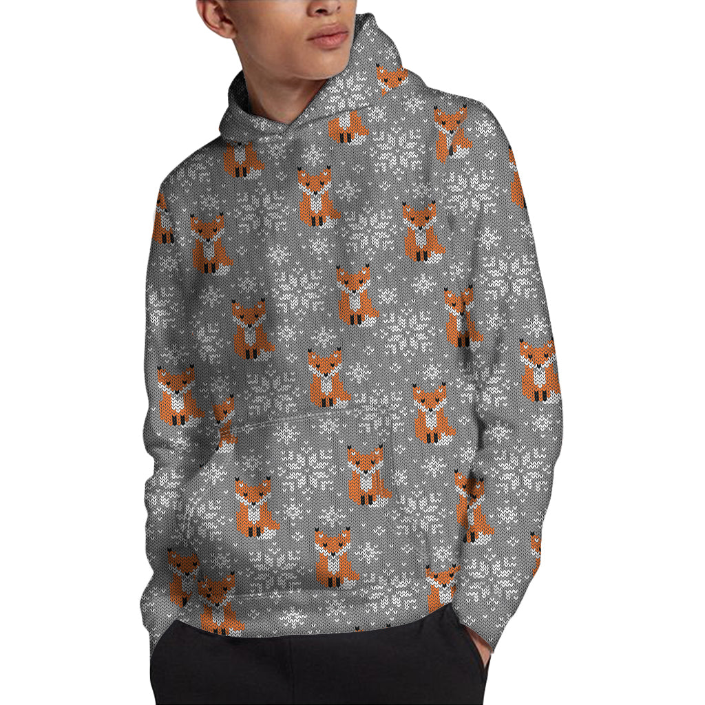 Snowy Fox Knitted Pattern Print Pullover Hoodie