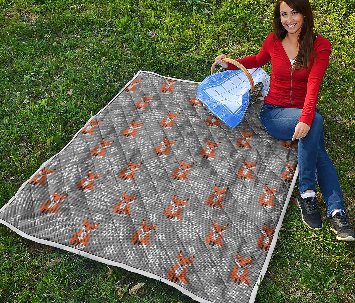 Snowy Fox Knitted Pattern Print Quilt