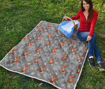 Snowy Fox Knitted Pattern Print Quilt
