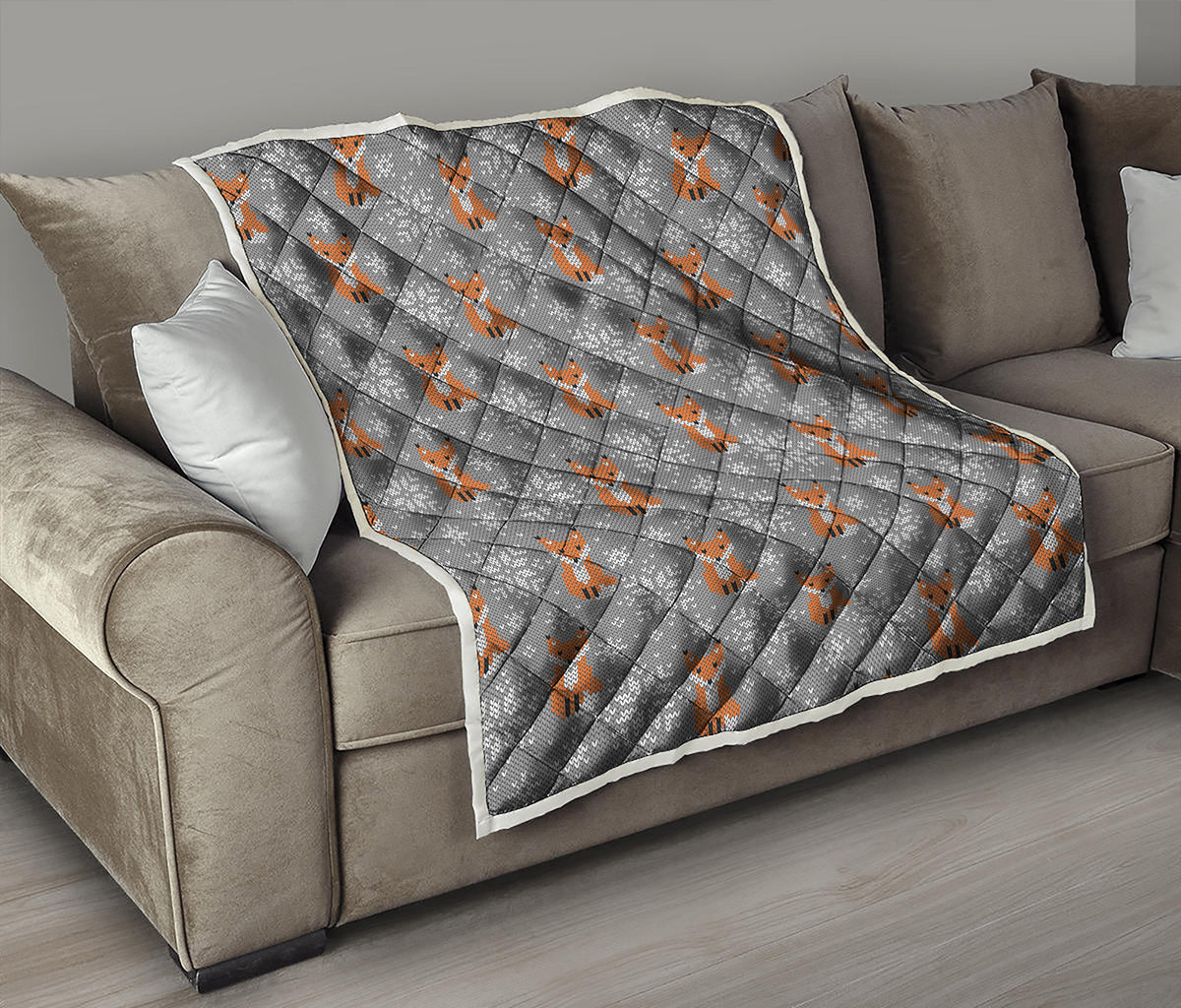 Snowy Fox Knitted Pattern Print Quilt