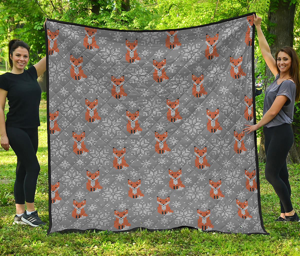 Snowy Fox Knitted Pattern Print Quilt